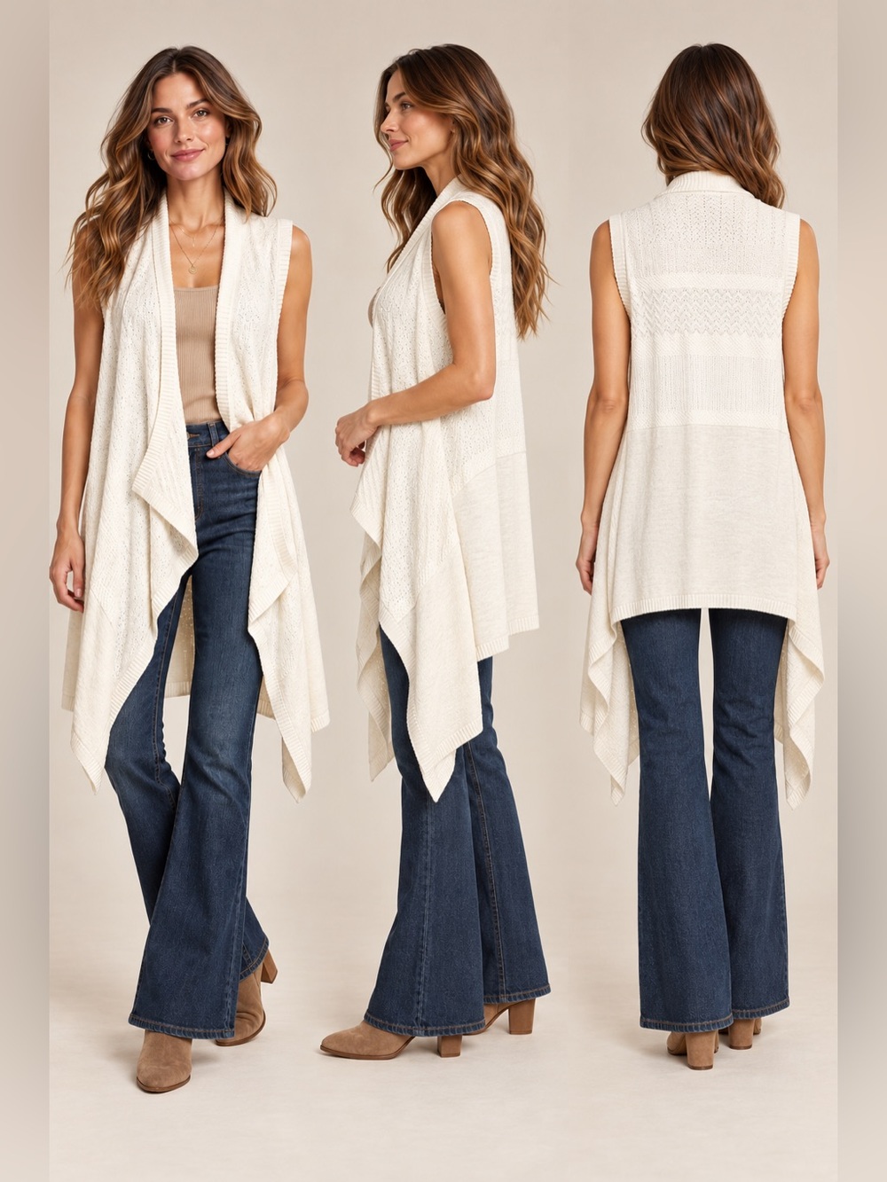 Banana Republic Factory Cream Waterfall Knit
Cardigan Vest, Size M/L
